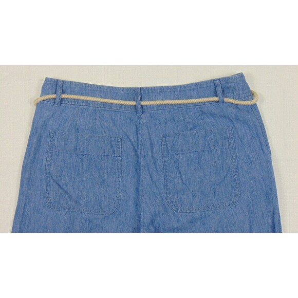Talbots Capri Pants Womens 10P Blue Nautical Linen Comfort Wide Leg Rope Belt 10 - Picture 8 of 9